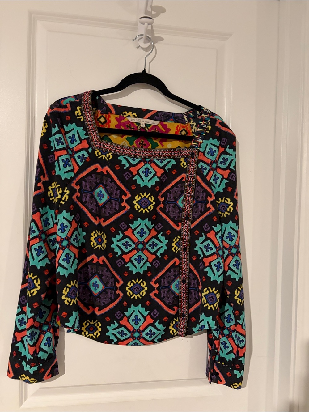 Rachel Zoe Black Multi-Color Geometric Long Sleeve Tunic